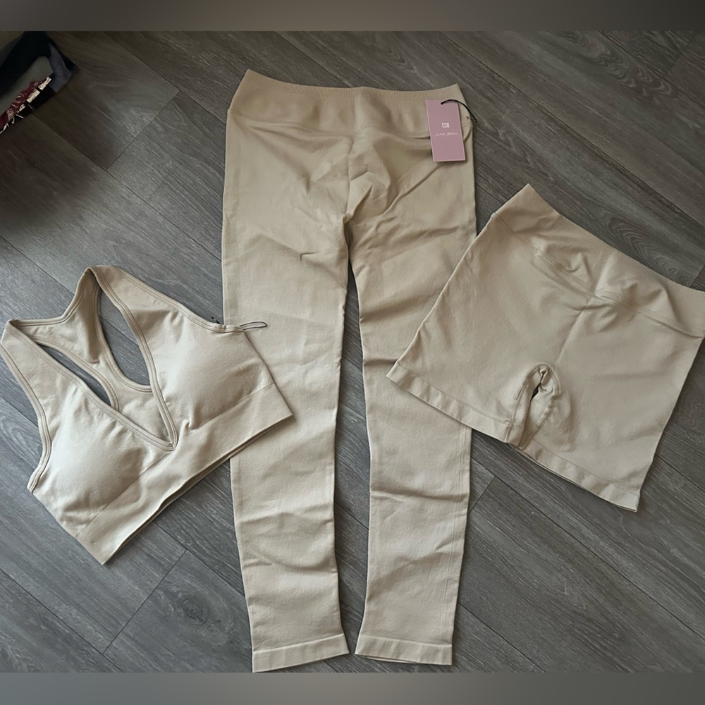 Beige Crop Shop Boutique Activewear Set
